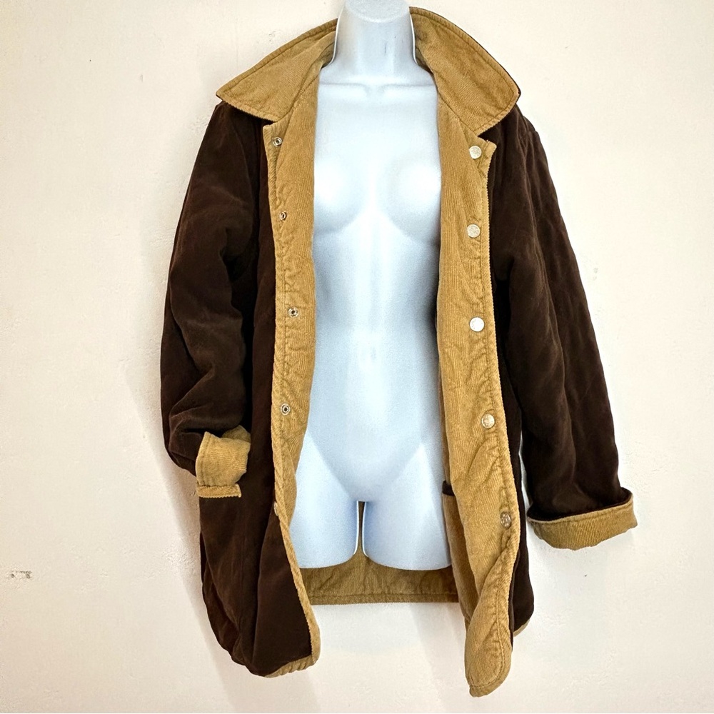 Denim&Co Vtg 90s Barn Jacket Reversible Brown Quilted and Tan Corduroy Size L - Picture 5 of 11